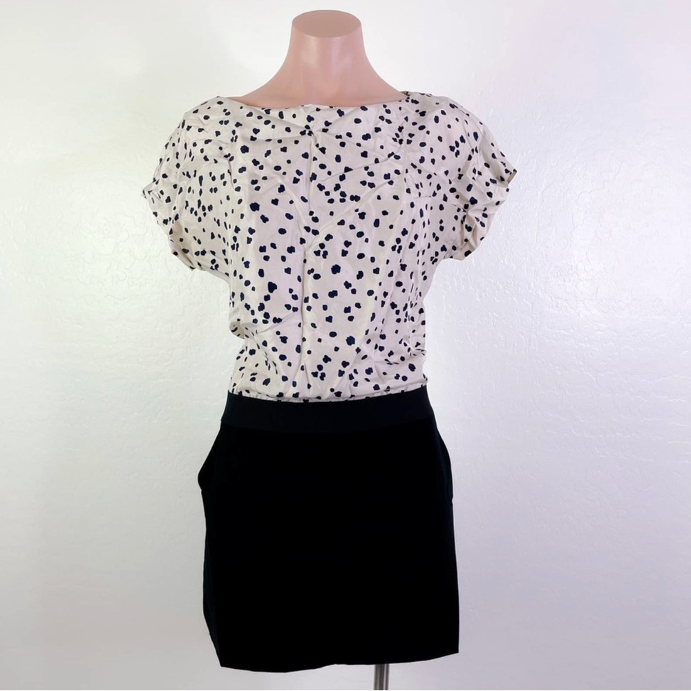 Theory Barlay Speckled 100% Silk Cap Sleeve Career Dress Black White size 6